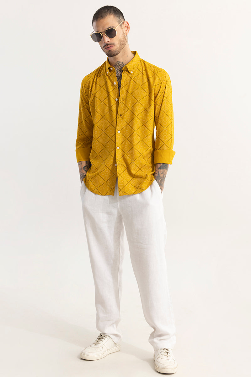 Dotted Leaf Motif Yellow Shirt