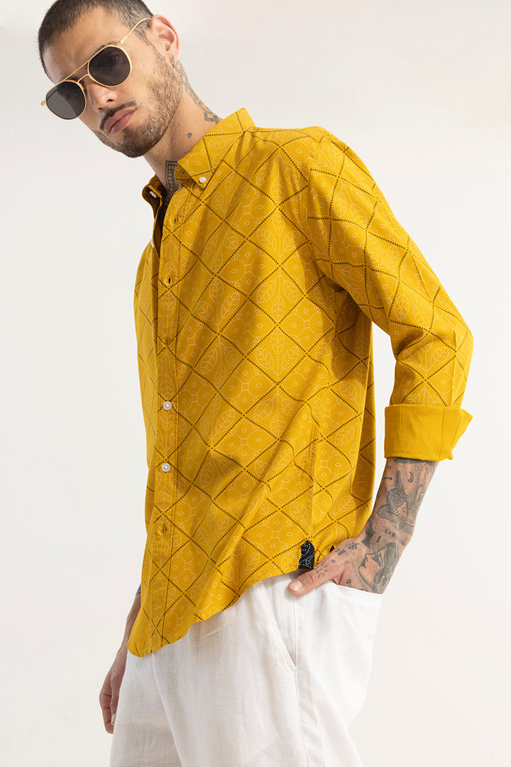 Dotted Leaf Motif Yellow Shirt