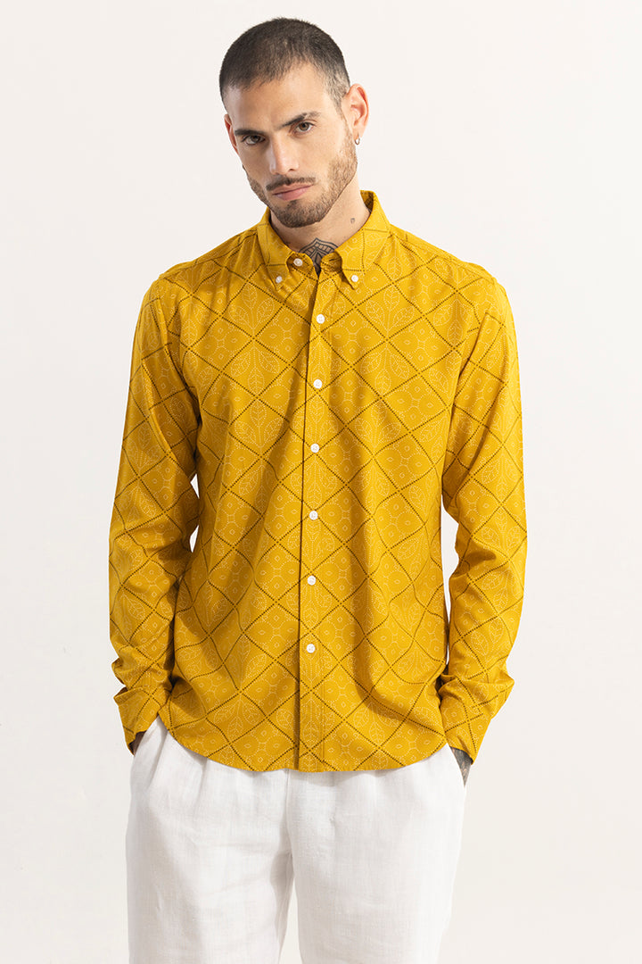 Dotted Leaf Motif Yellow Shirt