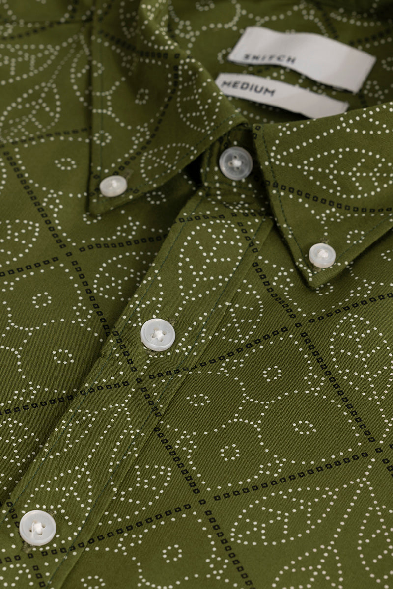 Dotted Leaf Motif Green Shirt