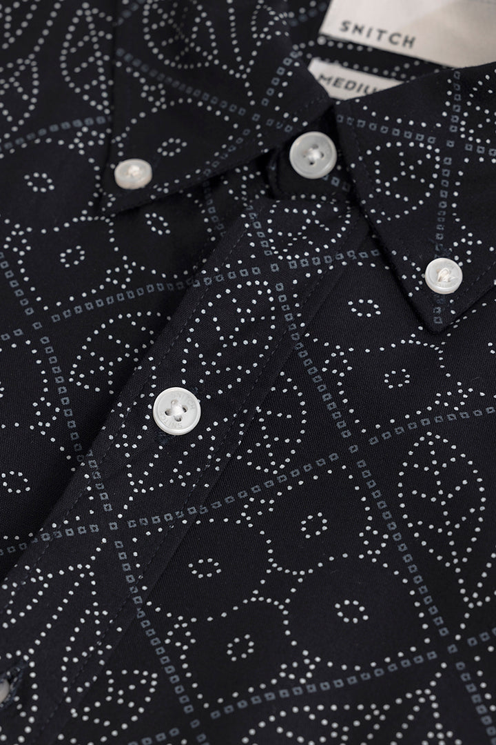 Dotted Leaf Motif Navy Shirt