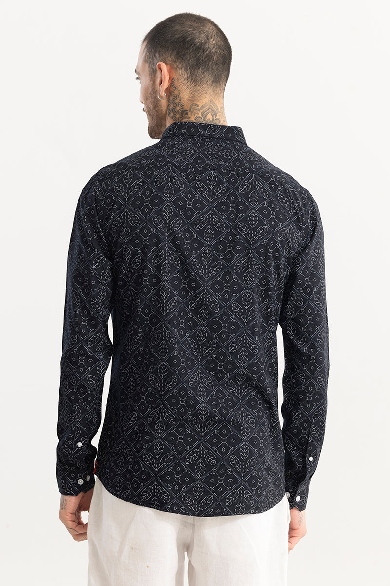 Dotted Leaf Motif Navy Shirt