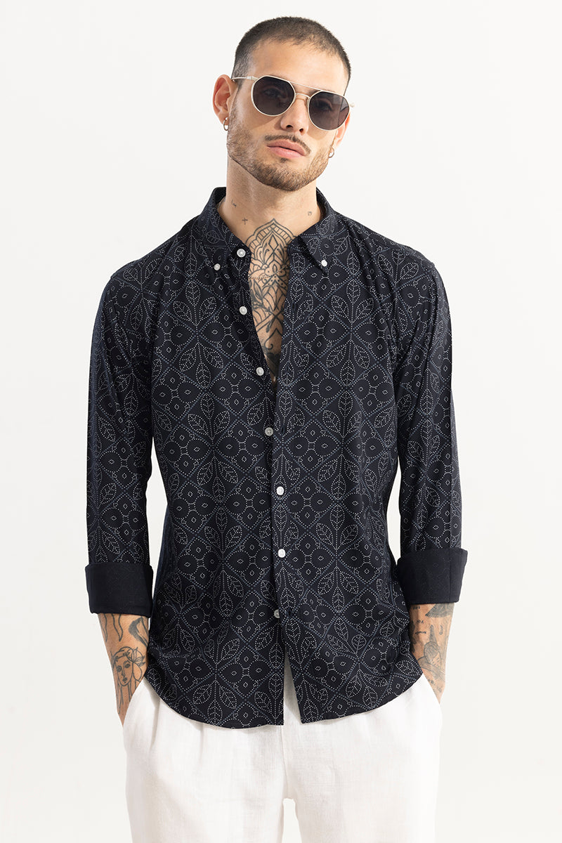 Dotted Leaf Motif Navy Shirt