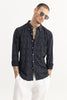 Dotted Leaf Motif Navy Shirt