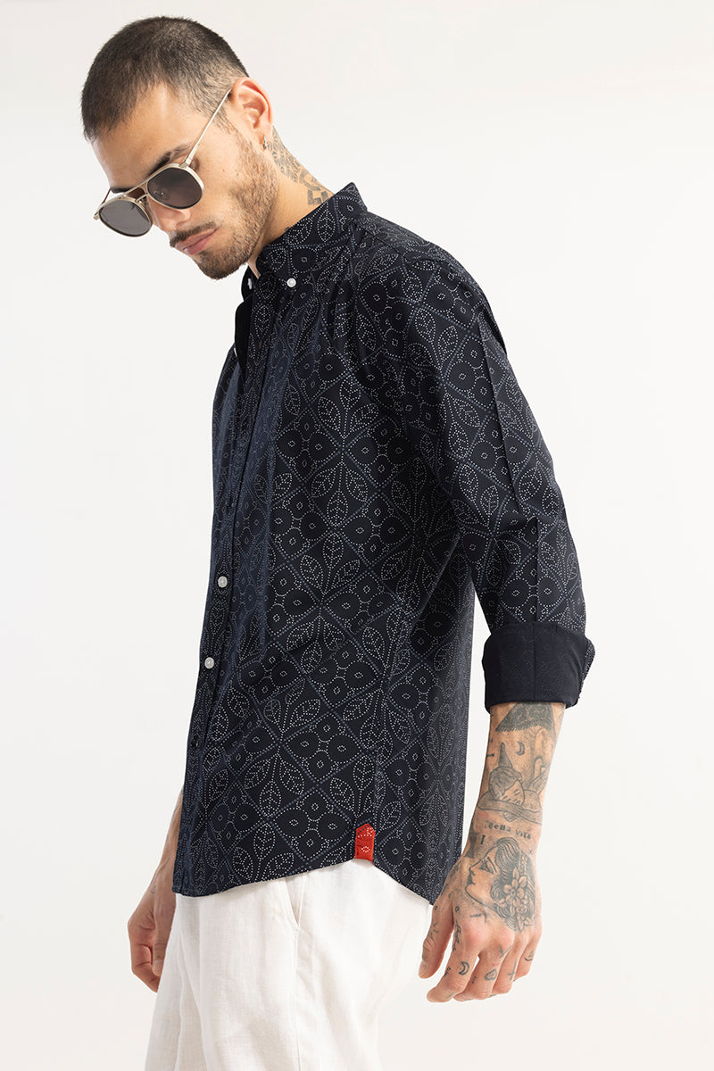 Dotted Leaf Motif Navy Shirt