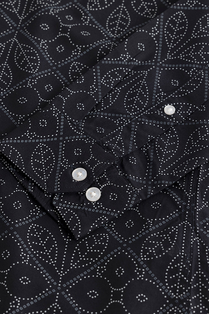 Dotted Leaf Motif Navy Shirt