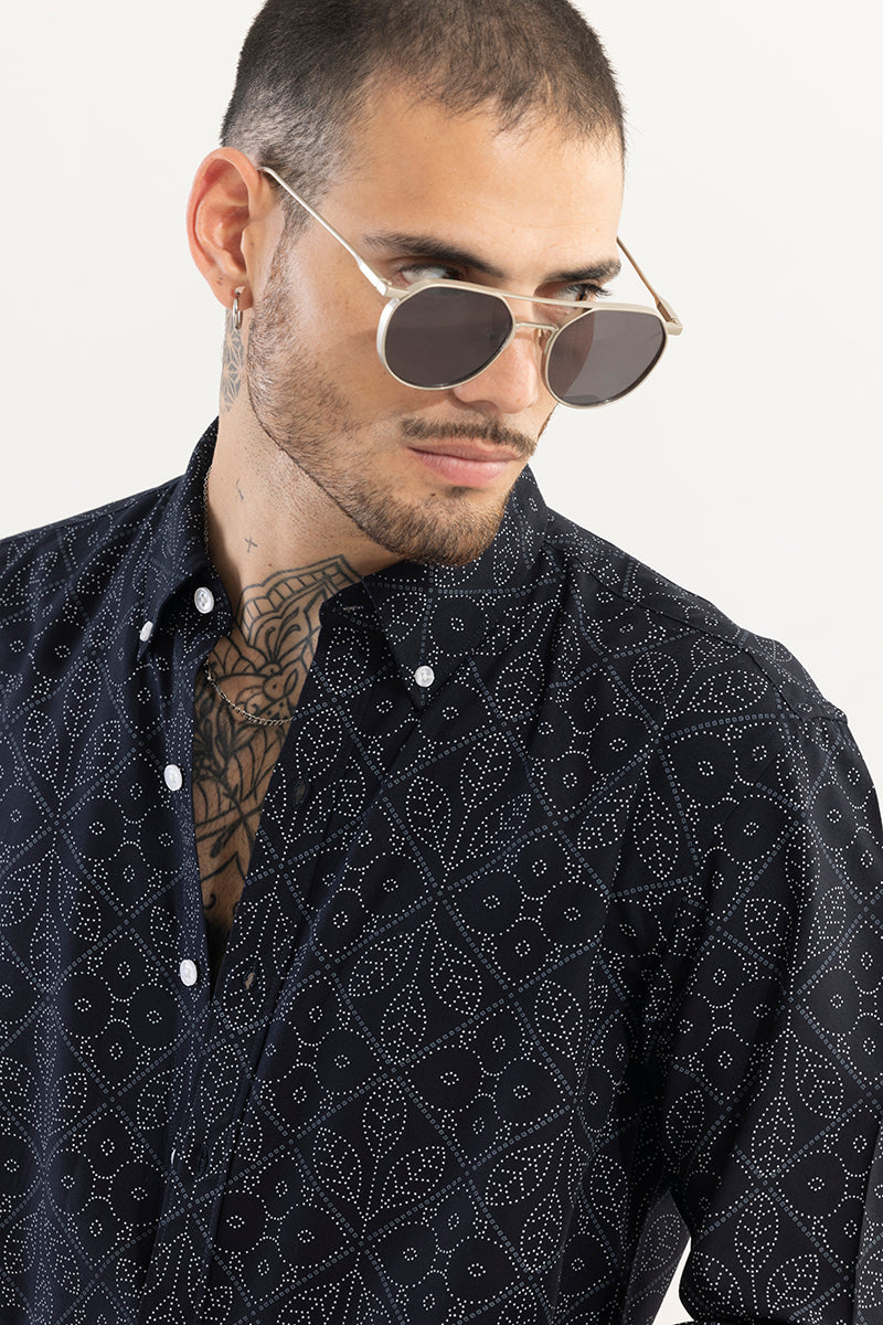 Dotted Leaf Motif Navy Shirt