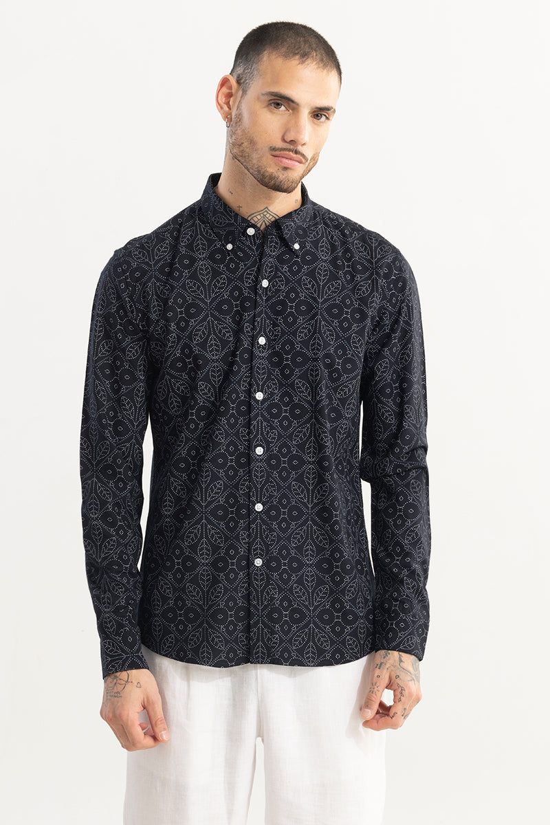 Dotted Leaf Motif Navy Shirt