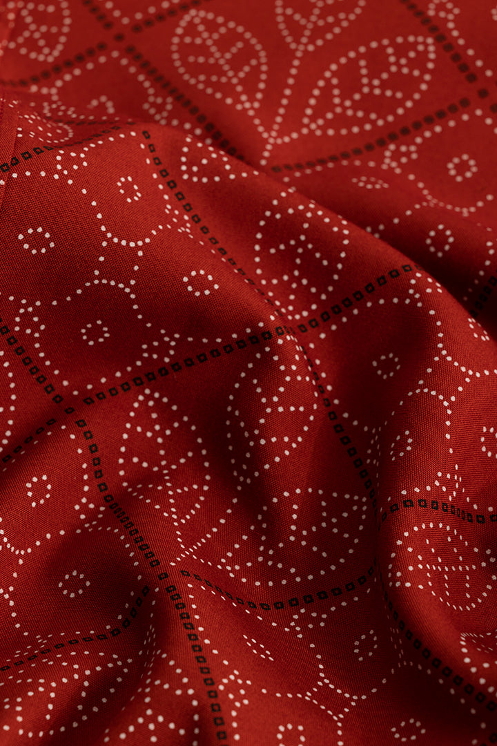 Dotted Leaf Motif Red Shirt