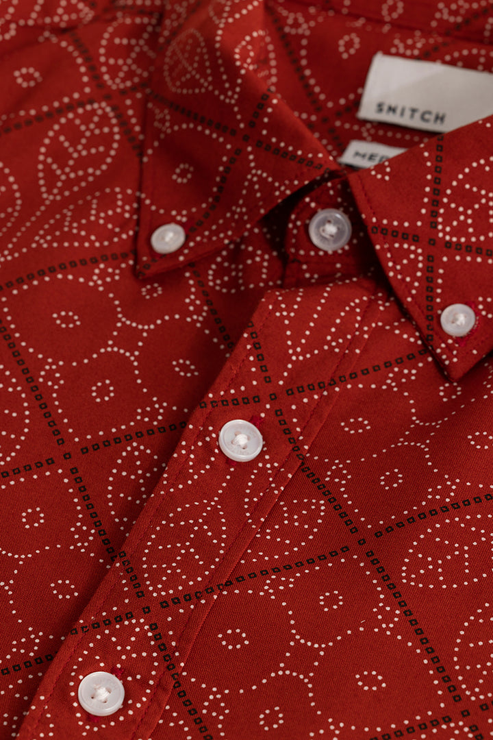 Dotted Leaf Motif Red Shirt