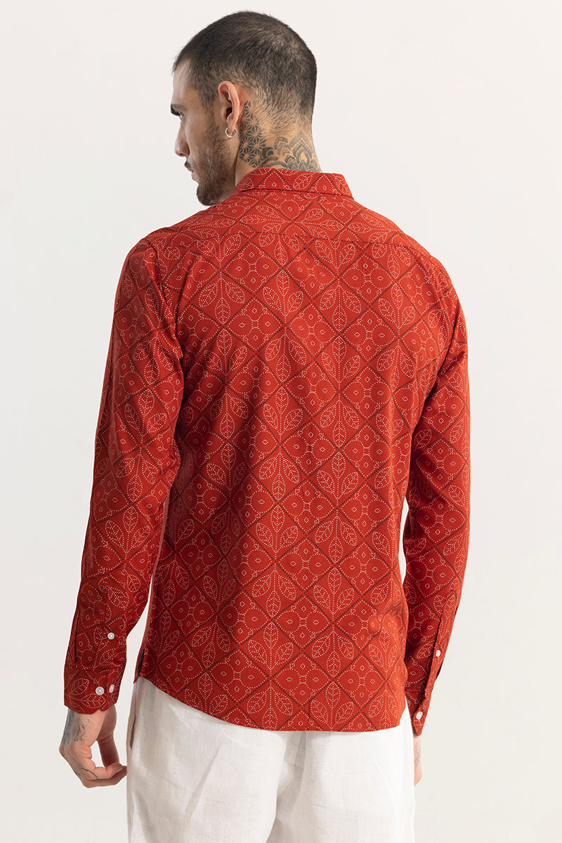 Dotted Leaf Motif Red Shirt