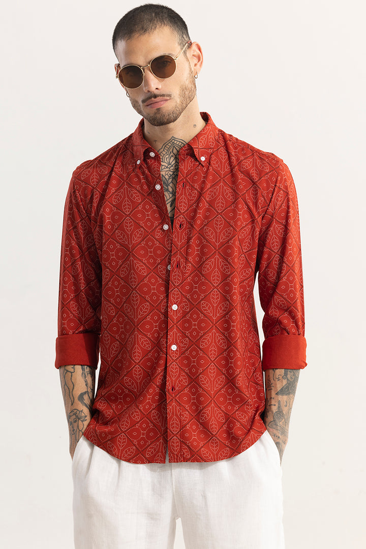 Dotted Leaf Motif Red Shirt