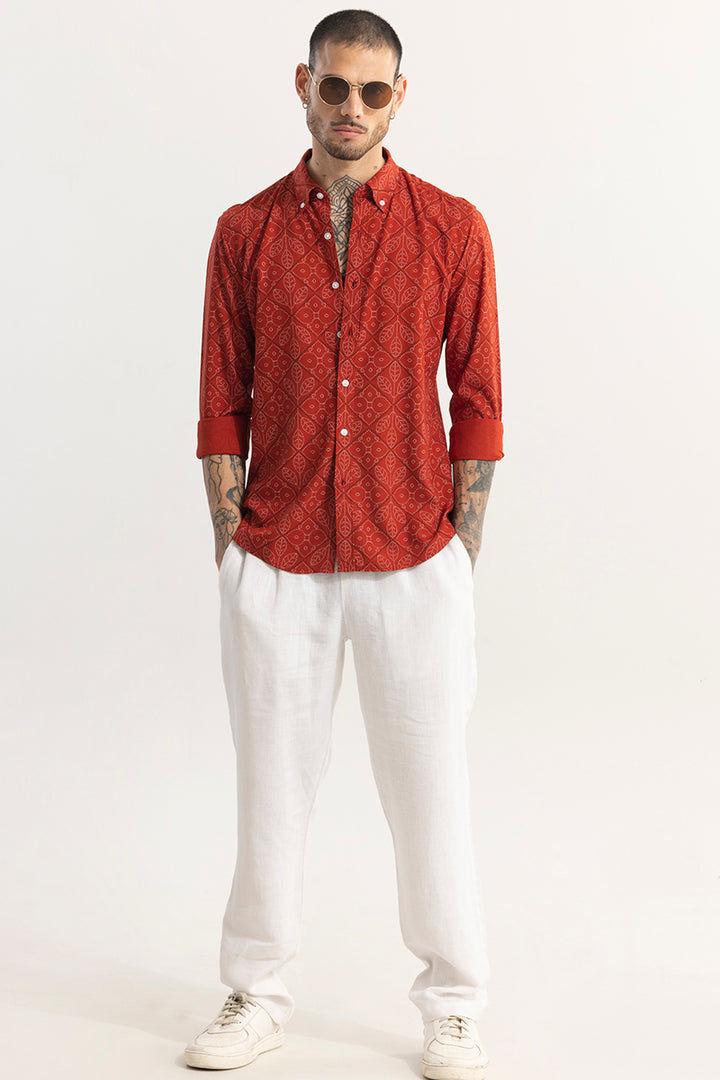 Dotted Leaf Motif Red Shirt