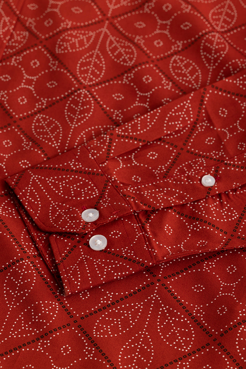 Dotted Leaf Motif Red Shirt