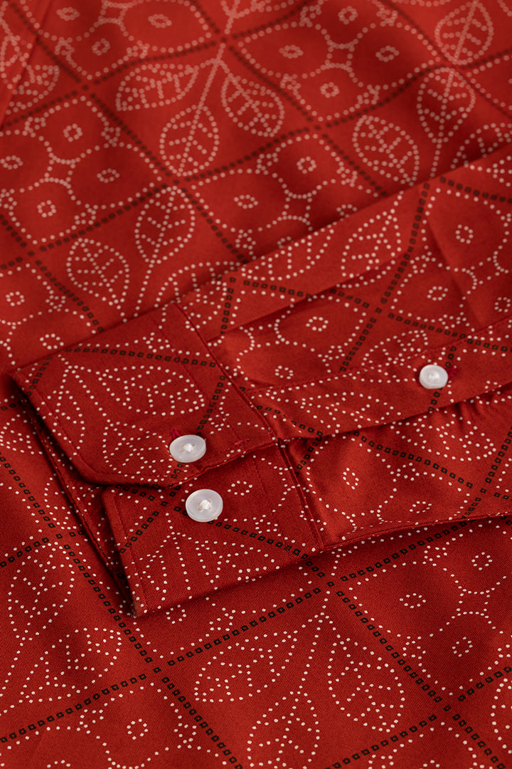 Dotted Leaf Motif Red Shirt