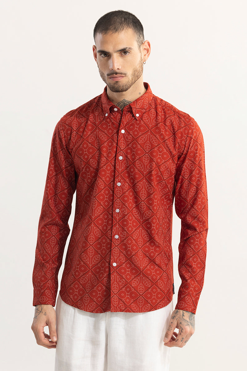 Dotted Leaf Motif Red Shirt