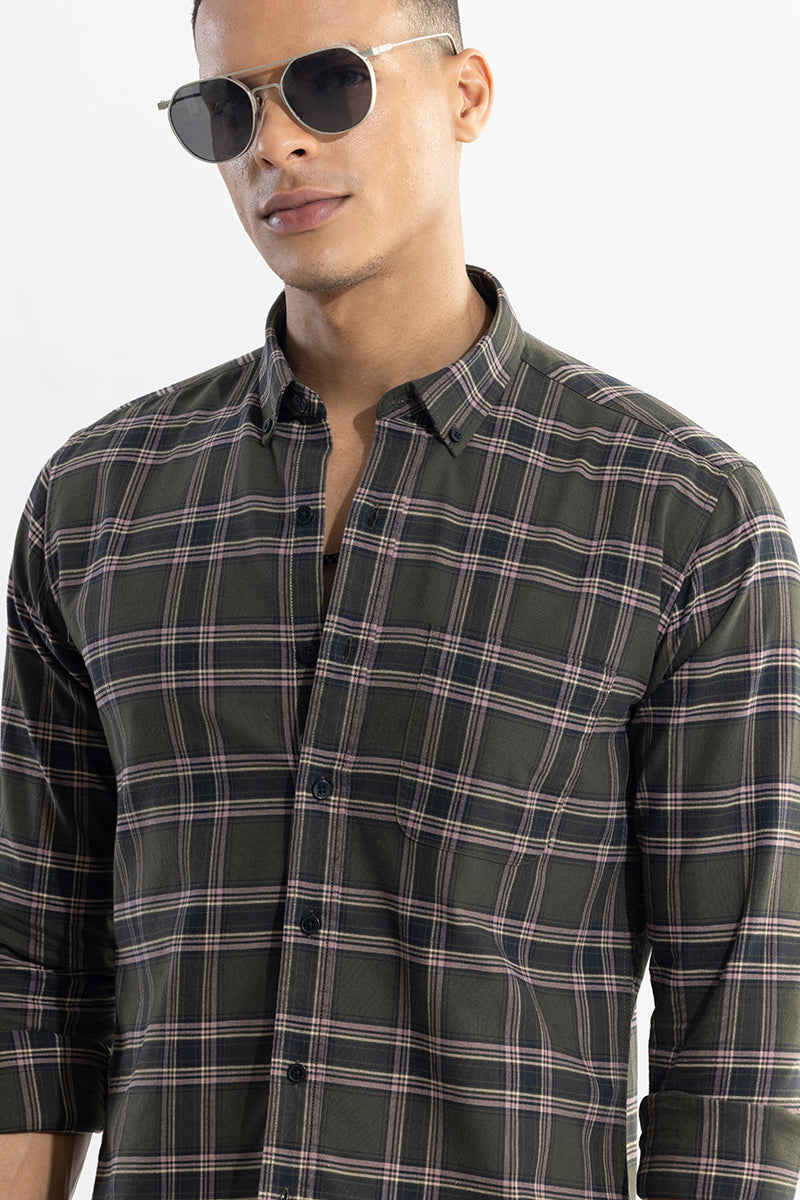 Window Twist Olive Checks Shirt