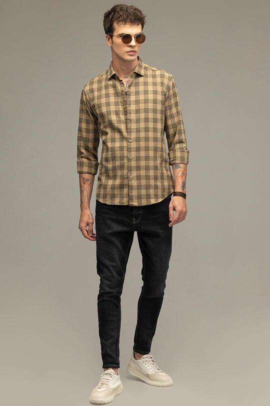 Buy Men's Crosshatch Beige Checks Shirt Online | SNITCH