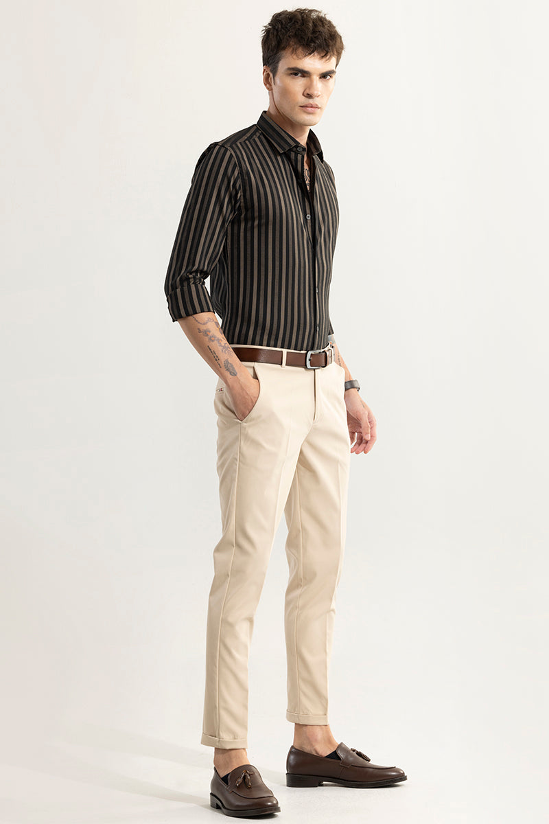 Coastal Brown Stripe Black Giza Cotton Shirt