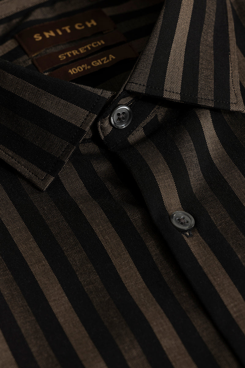 Coastal Brown Stripe Black Giza Cotton Shirt