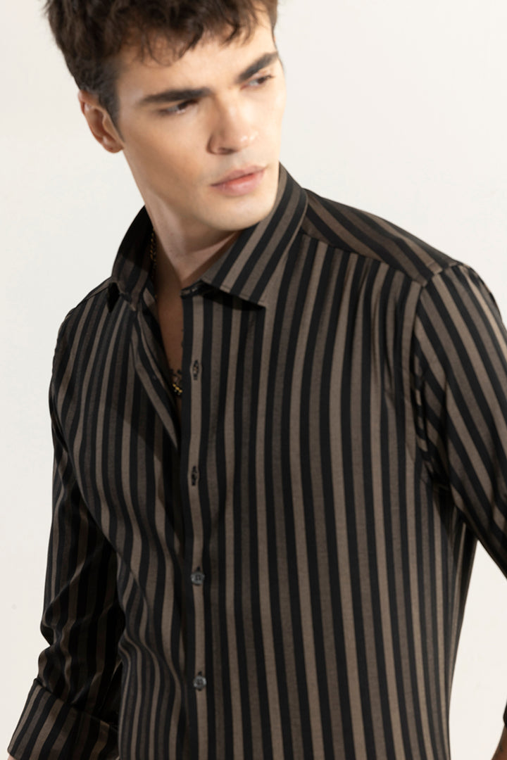 Coastal Brown Stripe Black Giza Cotton Shirt