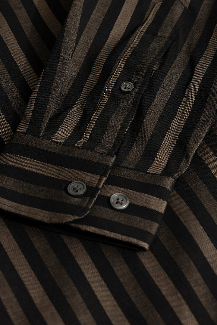 Coastal Brown Stripe Black Giza Cotton Shirt