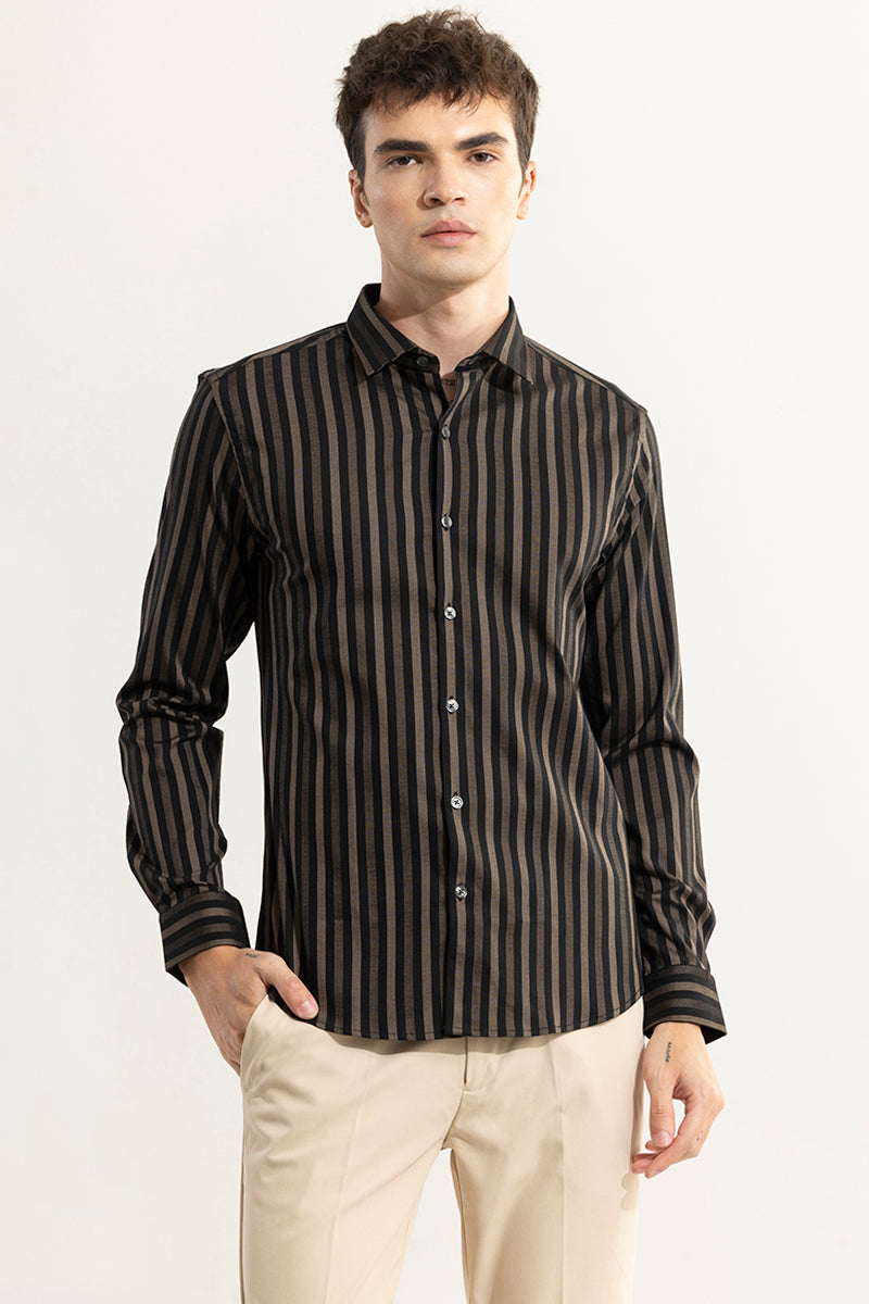 Coastal Brown Stripe Black Giza Cotton Shirt