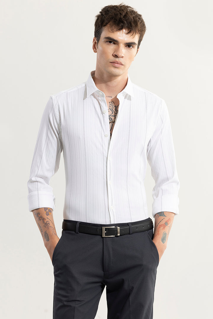 Dual Self Stripe White Giza Cotton Shirt