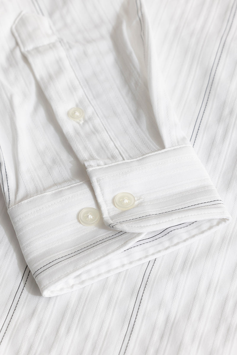 Dual Self Stripe White Giza Cotton Shirt