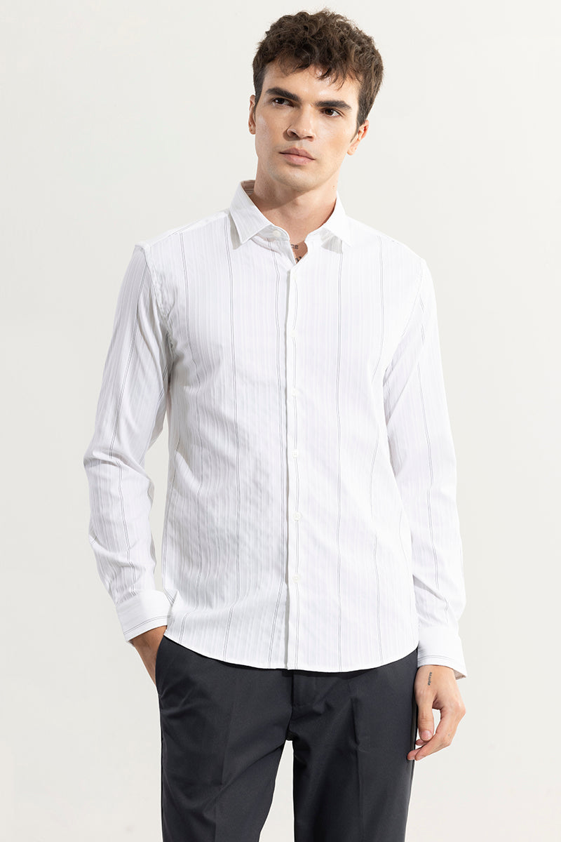 Dual Self Stripe White Giza Cotton Shirt