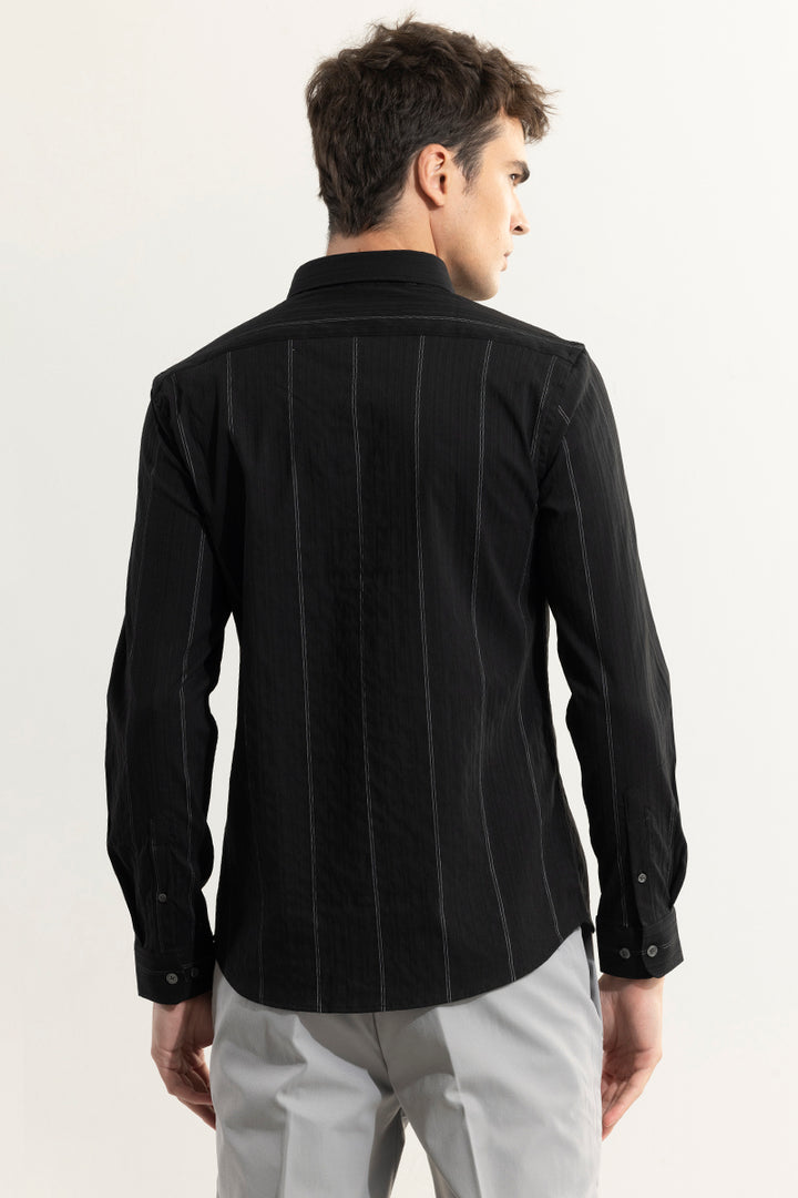 Dual Self Stripe Black Giza Cotton Shirt