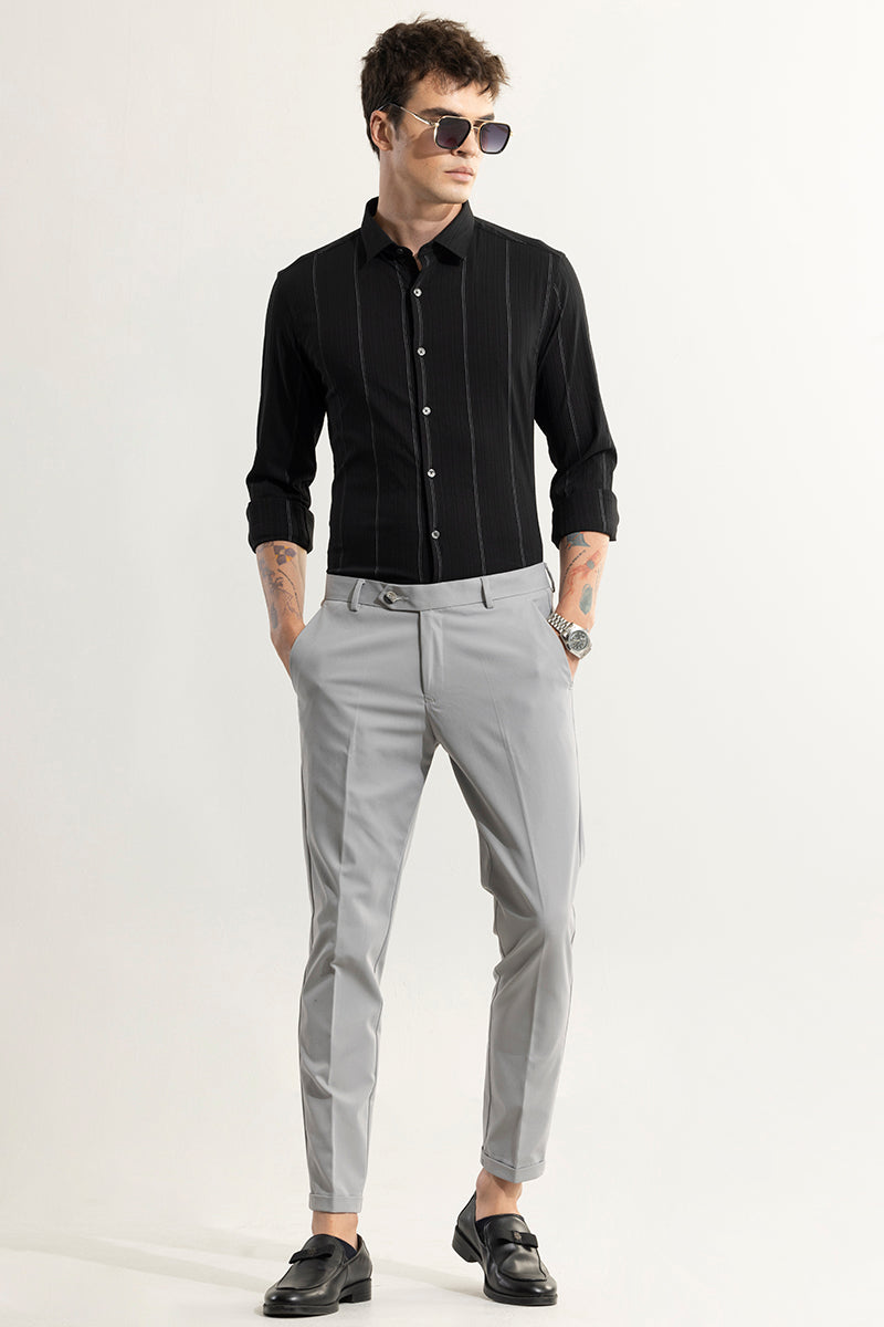 Dual Self Stripe Black Giza Cotton Shirt