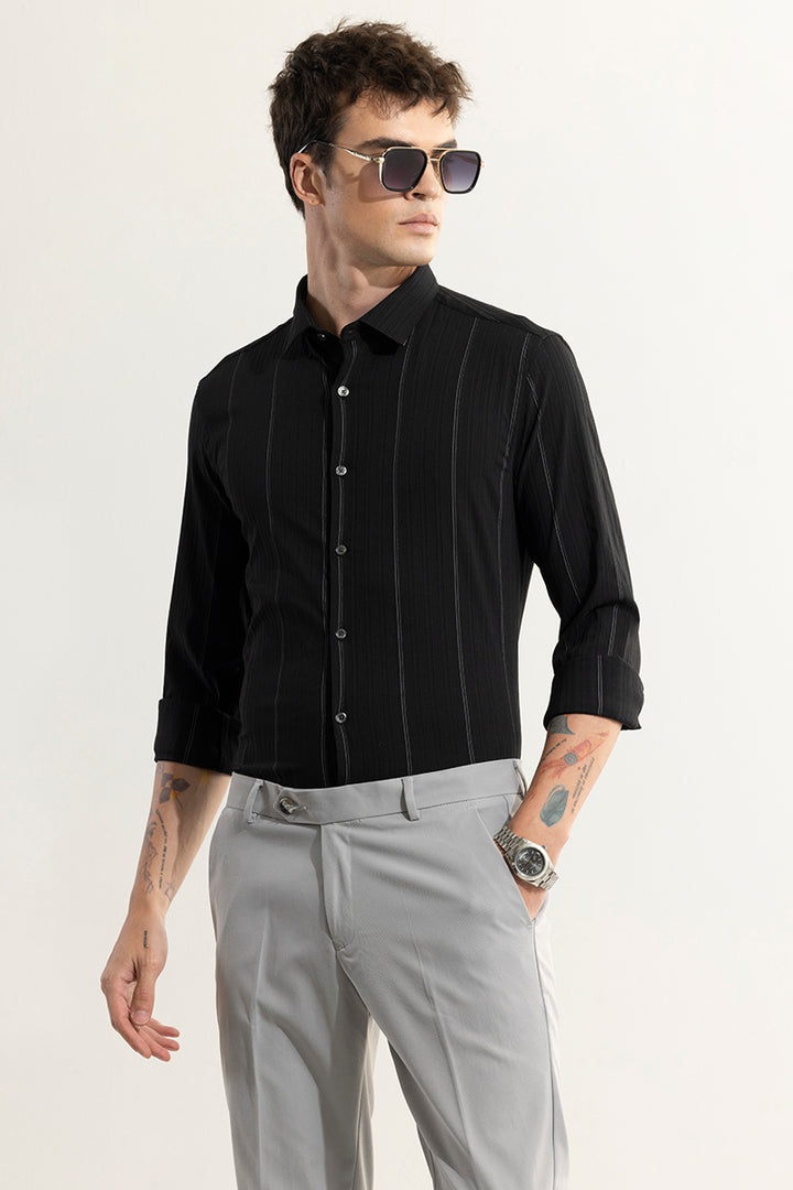 Dual Self Stripe Black Giza Cotton Shirt