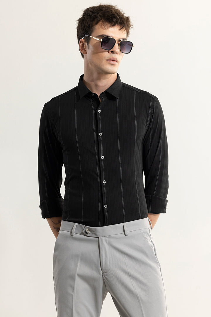 Dual Self Stripe Black Giza Cotton Shirt