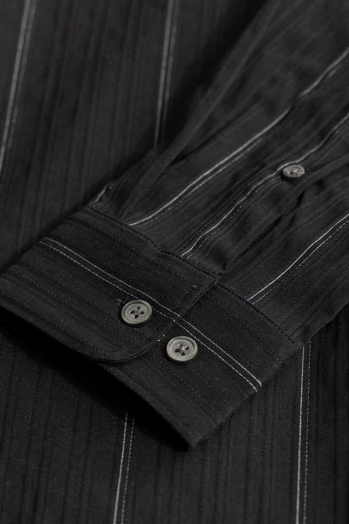 Dual Self Stripe Black Giza Cotton Shirt