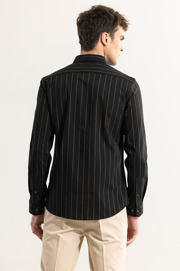 Even Stripe Black Giza Cotton Shirt