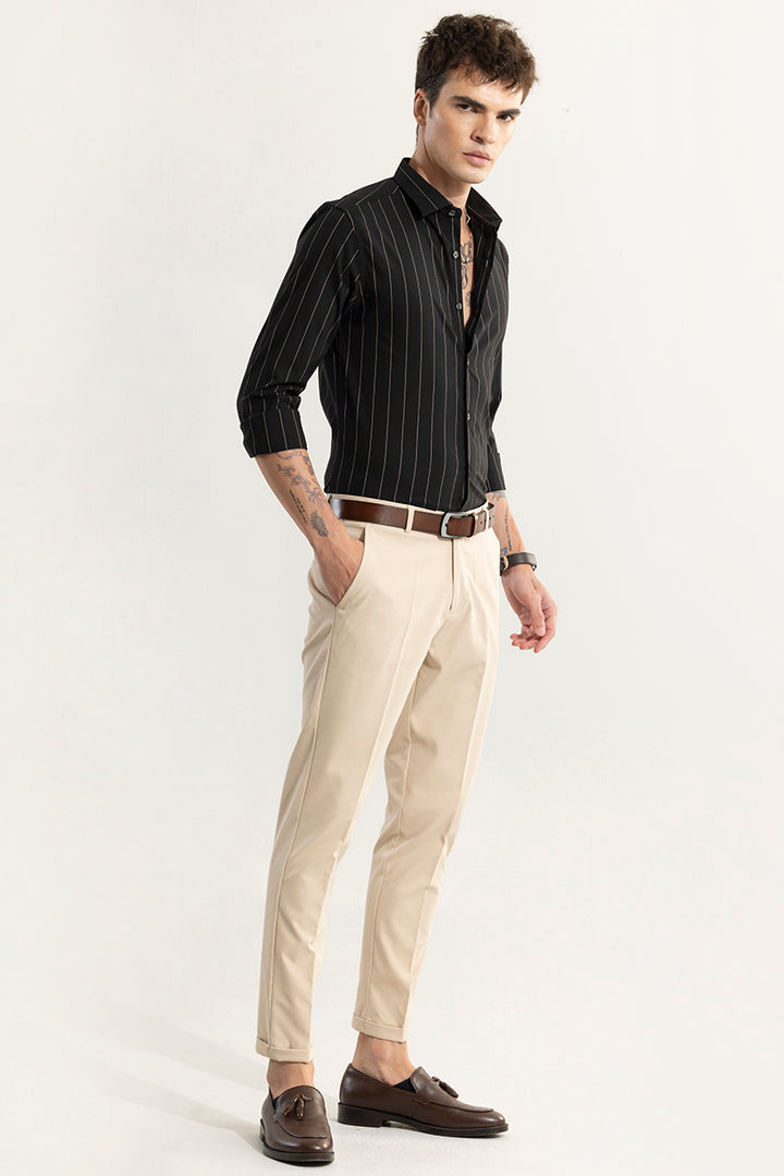 Even Stripe Black Giza Cotton Shirt