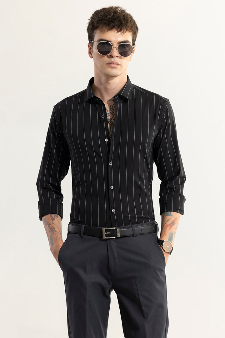 Even Silver Stripe Black Giza Cotton Shirt