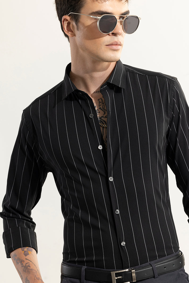 Even Silver Stripe Black Giza Cotton Shirt