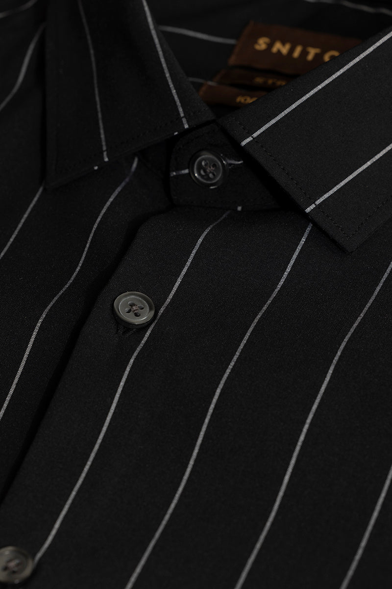 Even Silver Stripe Black Giza Cotton Shirt