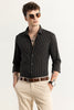 Vintage Brown Line Black Giza Cotton Shirt