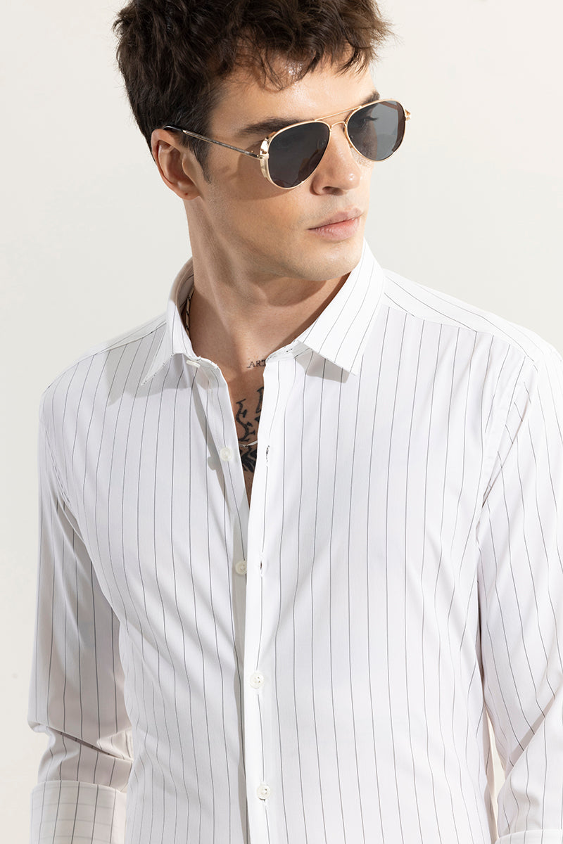 Elegant Stripe White Giza Cotton Shirt