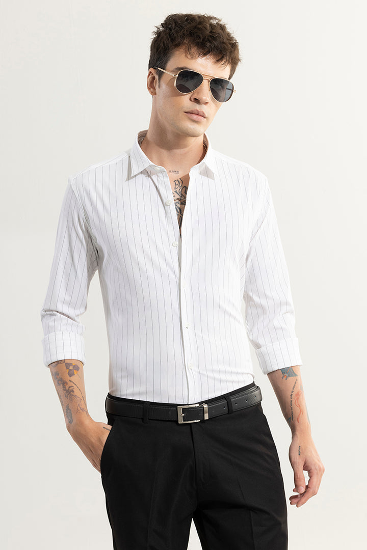 Elegant Stripe White Giza Cotton Shirt