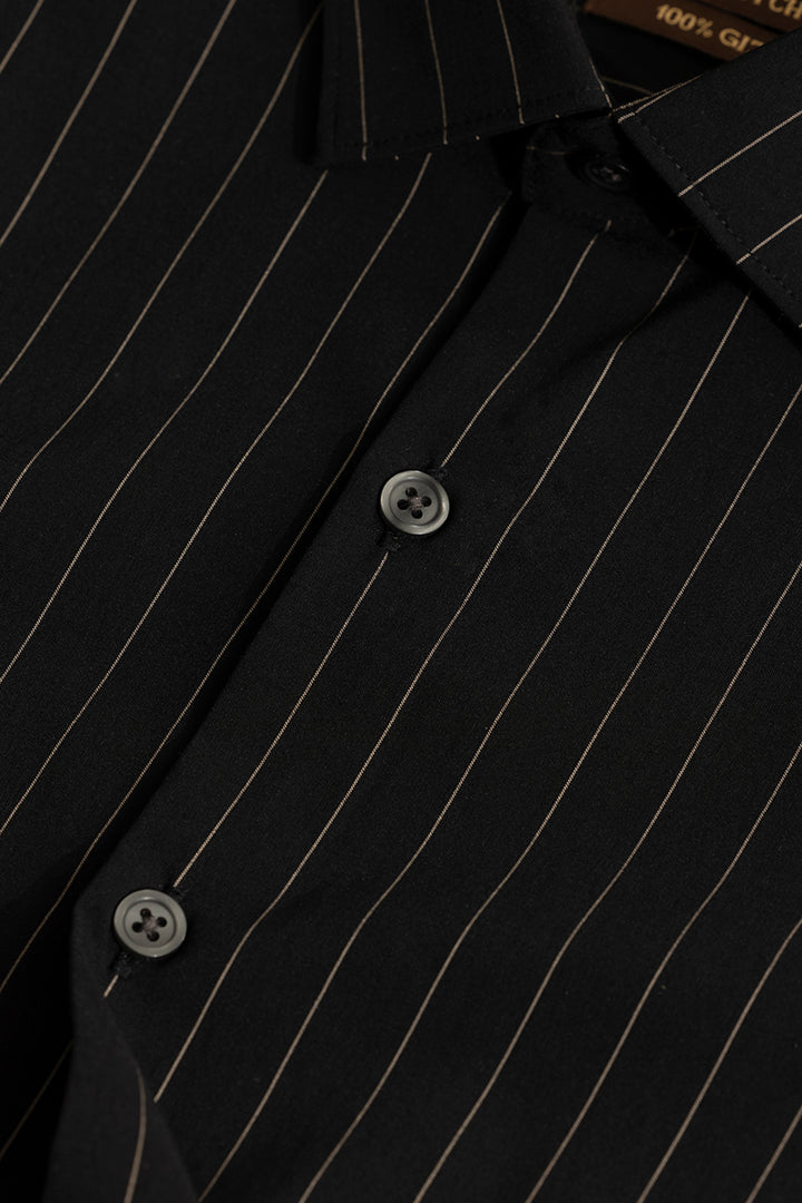 Elegant Brown Stripe Black Giza Cotton Shirt