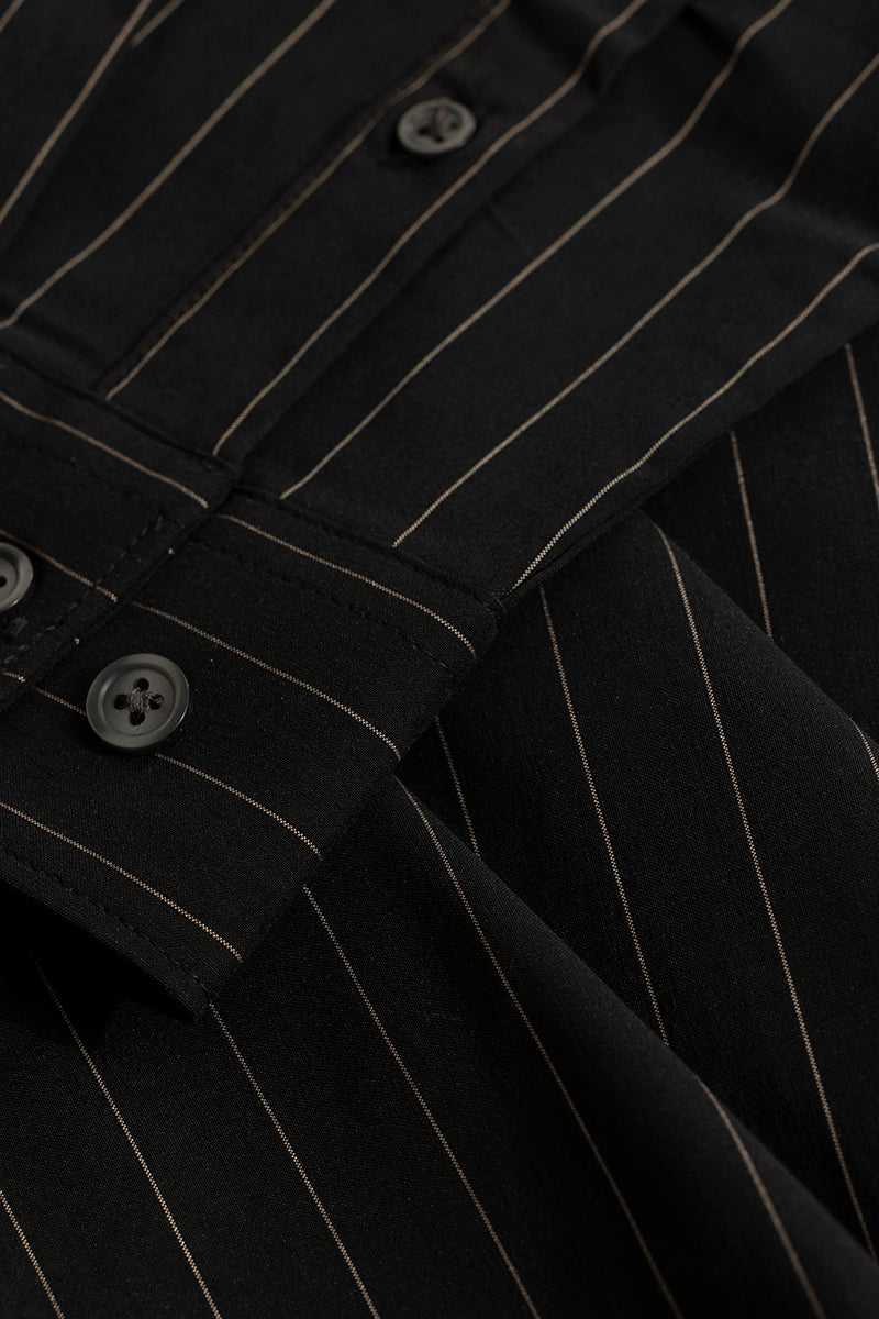 Elegant Brown Stripe Black Giza Cotton Shirt