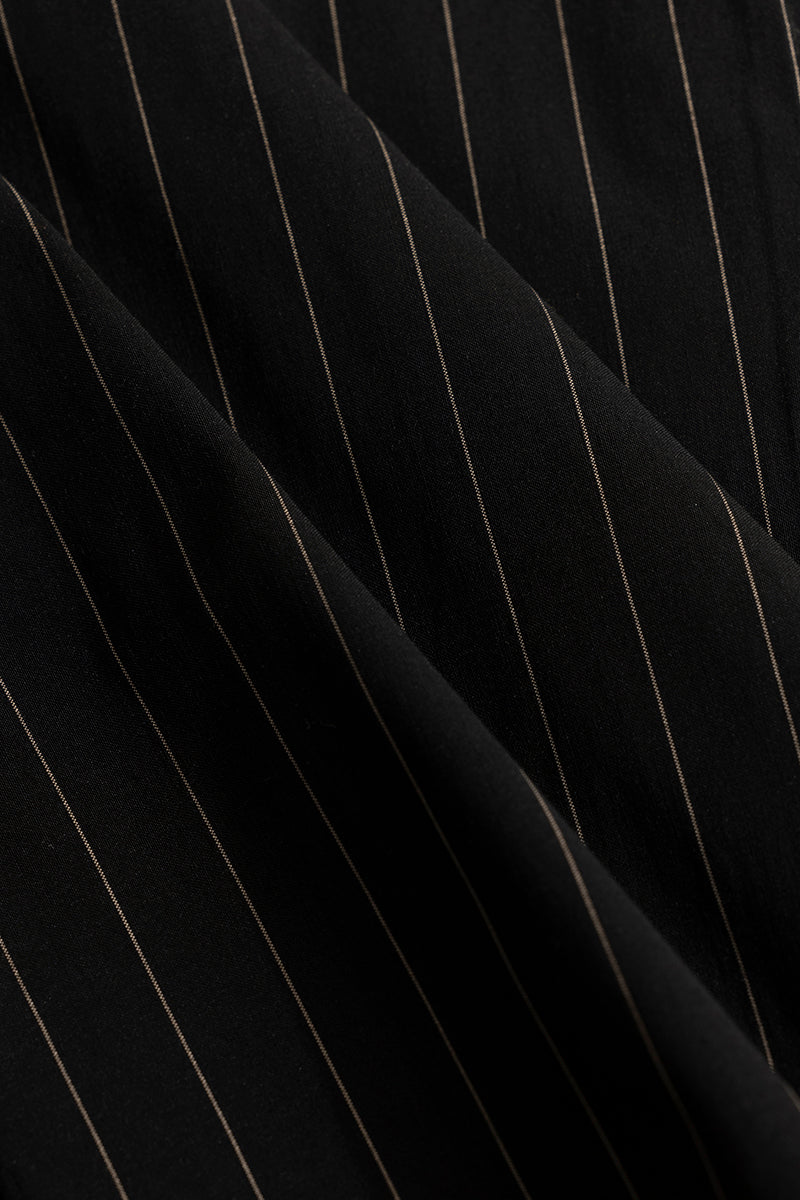 Elegant Brown Stripe Black Giza Cotton Shirt