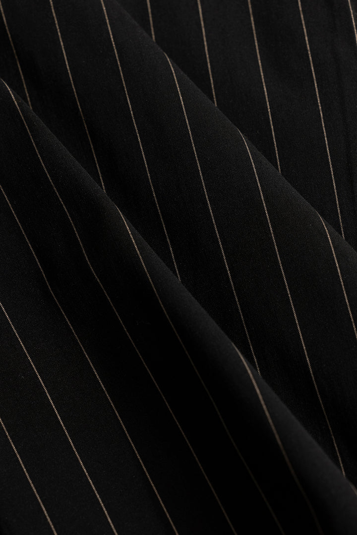 Elegant Brown Stripe Black Giza Cotton Shirt