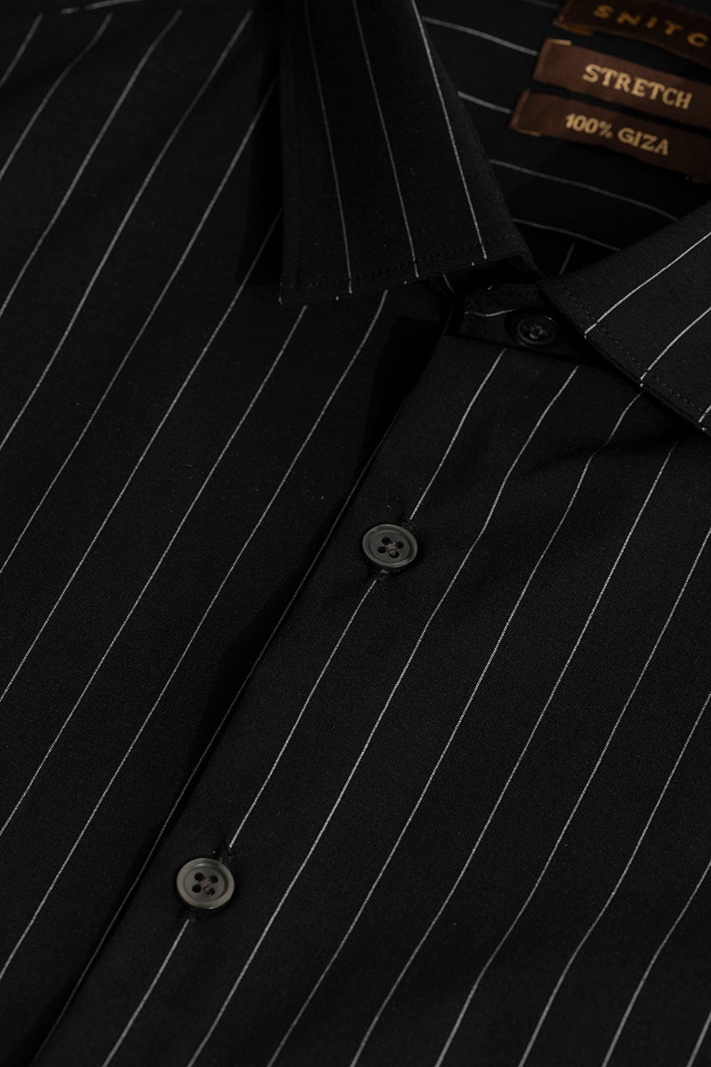 Elegant Silver Stripe Black Giza Cotton Shirt