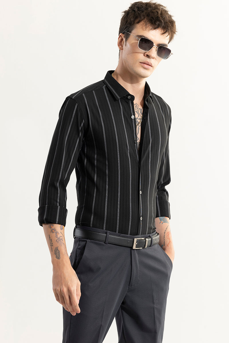 Monochrome Stripe Black Giza Cotton Shirt