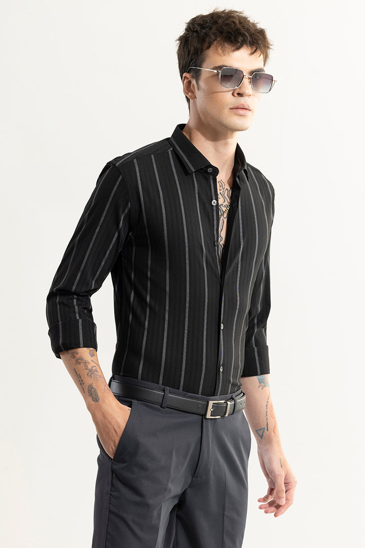 Monochrome Stripe Black Giza Cotton Shirt